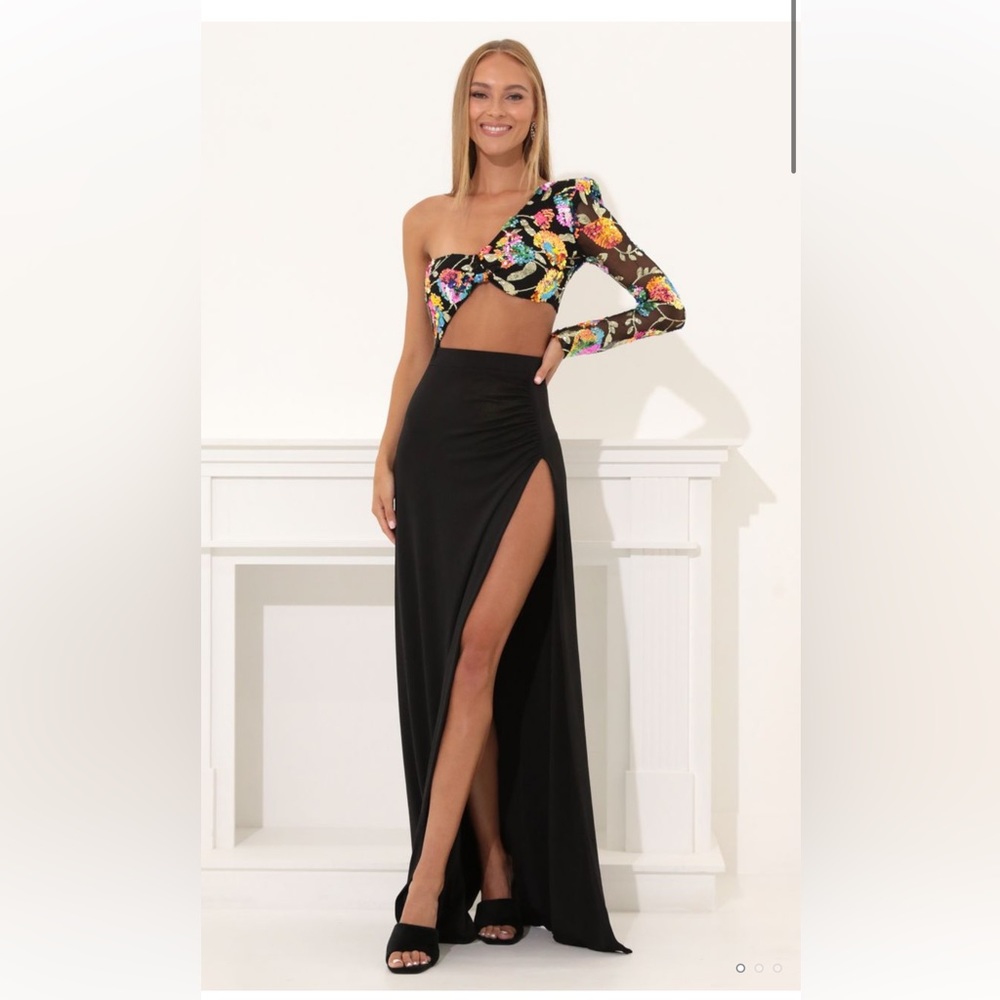 Lucy In The Sky Cheree One Shoulder Sequin Maxi Dress in Black Size XS